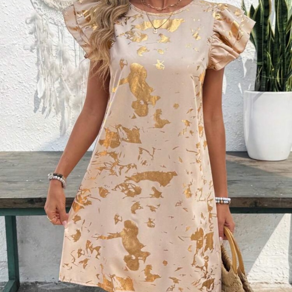 SHEIN Gold Floral Midi Dress